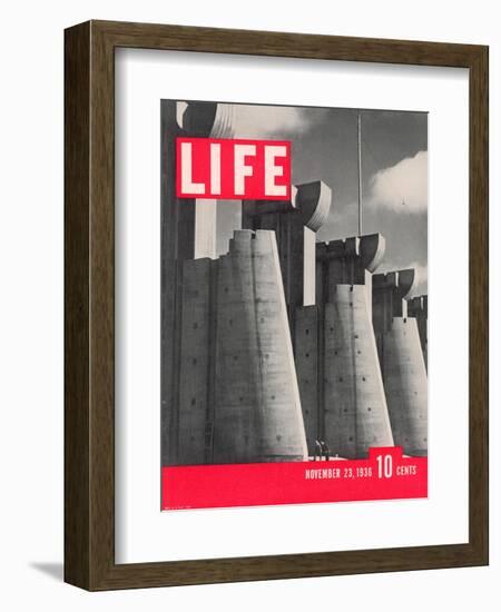 First LIFE Cover with Fort Peck Dam, November 23, 1936-Margaret Bourke-White-Framed Photographic Print