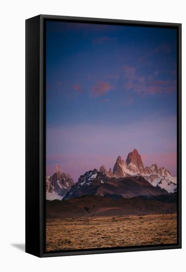 First Light Hits Cerro Torre and Mount Fitz Roy in Los Glacieres National Park, Argentina-Jay Goodrich-Framed Stretched Canvas