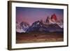 First Light Hits Cerro Torre and Mount Fitz Roy in Los Glacieres National Park, Argentina-Jay Goodrich-Framed Photographic Print