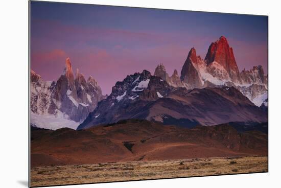 First Light Hits Cerro Torre and Mount Fitz Roy in Los Glacieres National Park, Argentina-Jay Goodrich-Mounted Photographic Print