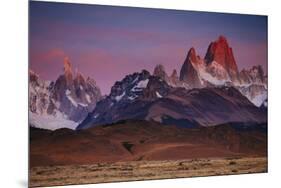 First Light Hits Cerro Torre and Mount Fitz Roy in Los Glacieres National Park, Argentina-Jay Goodrich-Mounted Photographic Print