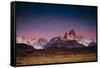 First Light Hits Cerro Torre And Mount Fitz Roy In Los Glacieres National Park, Argentina-Jay Goodrich-Framed Stretched Canvas