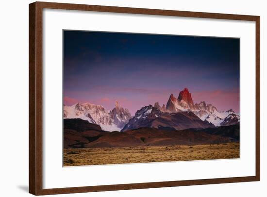 First Light Hits Cerro Torre And Mount Fitz Roy In Los Glacieres National Park, Argentina-Jay Goodrich-Framed Photographic Print