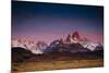 First Light Hits Cerro Torre And Mount Fitz Roy In Los Glacieres National Park, Argentina-Jay Goodrich-Mounted Photographic Print