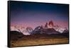 First Light Hits Cerro Torre And Mount Fitz Roy In Los Glacieres National Park, Argentina-Jay Goodrich-Framed Stretched Canvas