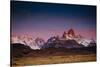 First Light Hits Cerro Torre And Mount Fitz Roy In Los Glacieres National Park, Argentina-Jay Goodrich-Stretched Canvas