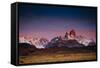 First Light Hits Cerro Torre And Mount Fitz Roy In Los Glacieres National Park, Argentina-Jay Goodrich-Framed Stretched Canvas