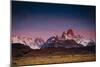 First Light Hits Cerro Torre And Mount Fitz Roy In Los Glacieres National Park, Argentina-Jay Goodrich-Mounted Photographic Print