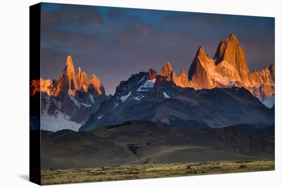 First Light Hits Cerro Torre And Mount Fitz Roy In Los Glacieres National Park, Argentina-Jay Goodrich-Stretched Canvas