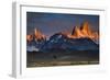 First Light Hits Cerro Torre And Mount Fitz Roy In Los Glacieres National Park, Argentina-Jay Goodrich-Framed Photographic Print