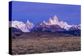 First Light Hits Cerro Torre And Mount Fitz Roy In Los Glacieres National Park, Argentina-Jay Goodrich-Stretched Canvas