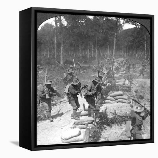 First Line Gurkhas Storming and Capturing a German Trench, World War I, 1914-1918-Crown-Framed Stretched Canvas