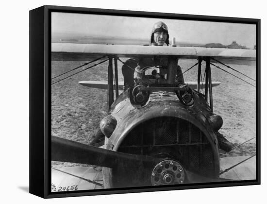 First Lt. Eddie Rickenbacker, 94th Aero Squadron, American Ace, Standing Up in Cockpit, WWI-Gideon J^ Eikleberry-Framed Stretched Canvas