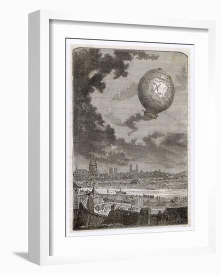 First Manned Flight by Pilatre De Rozier and D'Arlandes in Mongolfiere Paris-E. Champ-Framed Art Print