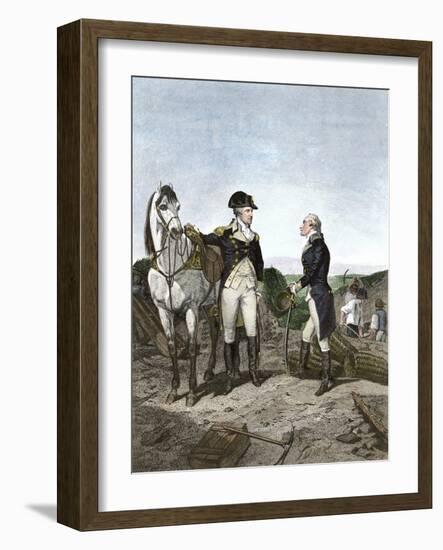 First Meeting of George Washington and Alexander Hamilton, Wearing Continental Army Uniforms-null-Framed Giclee Print