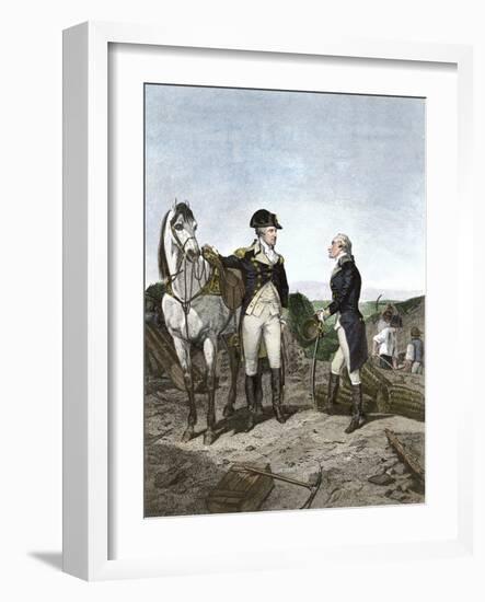 First Meeting of George Washington and Alexander Hamilton, Wearing Continental Army Uniforms-null-Framed Giclee Print