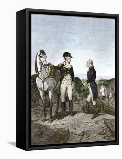 First Meeting of George Washington and Alexander Hamilton, Wearing Continental Army Uniforms-null-Framed Stretched Canvas