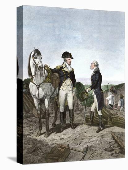 First Meeting of George Washington and Alexander Hamilton, Wearing Continental Army Uniforms-null-Stretched Canvas