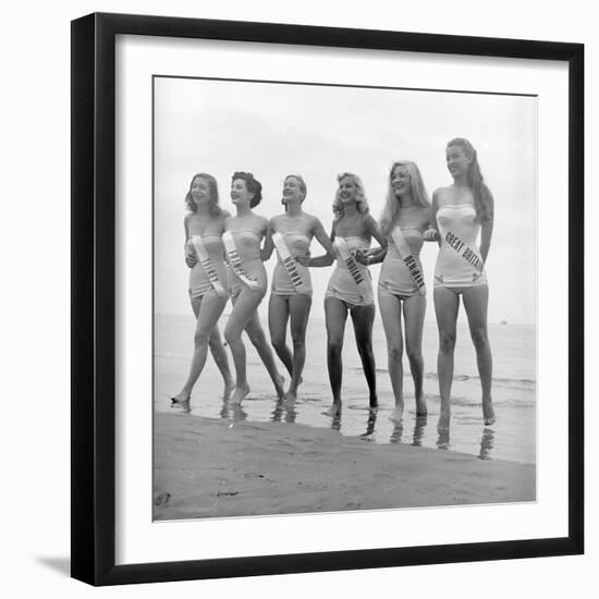 First Miss Universe Contest Contestants Wearing Bathing Suits, Long Beach, CA, 1952-George Silk-Framed Premium Photographic Print