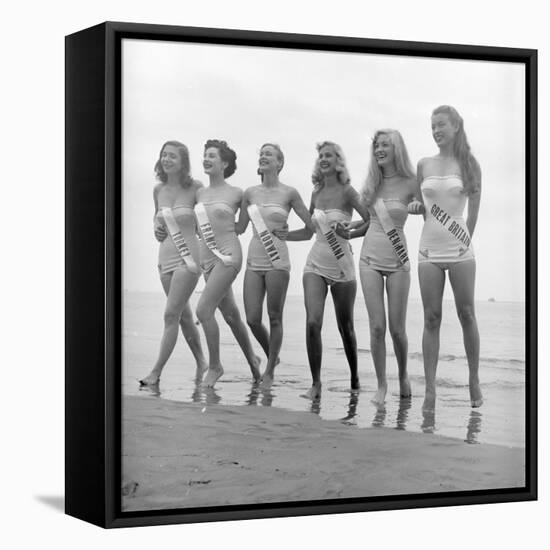 First Miss Universe Contest Contestants Wearing Bathing Suits, Long Beach, CA, 1952-George Silk-Framed Stretched Canvas