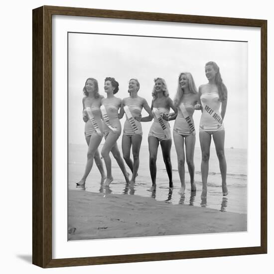 First Miss Universe Contest Contestants Wearing Bathing Suits, Long Beach, CA, 1952-George Silk-Framed Photographic Print