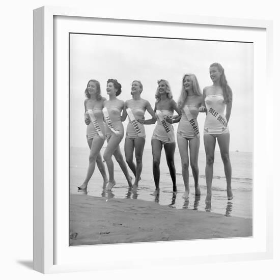 First Miss Universe Contest Contestants Wearing Bathing Suits, Long Beach, CA, 1952-George Silk-Framed Photographic Print