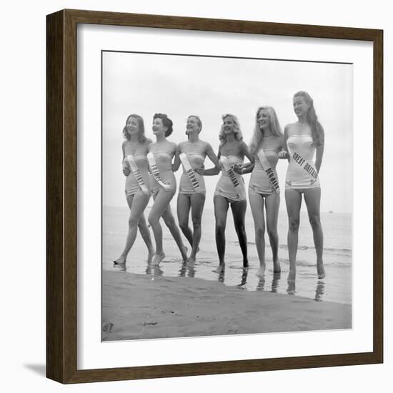 First Miss Universe Contest Contestants Wearing Bathing Suits, Long Beach, CA, 1952-George Silk-Framed Photographic Print