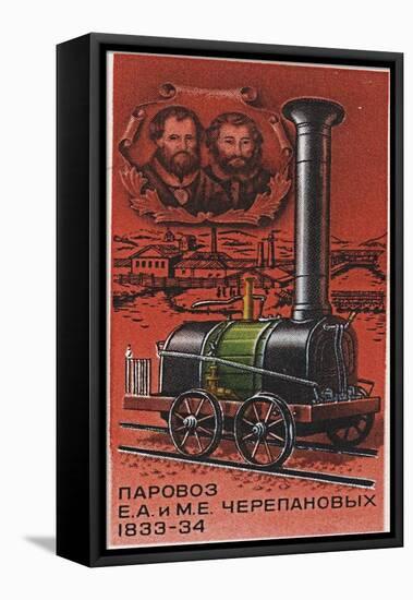 First Russian Steam Locomotive, by Yefim and Miron Cherepanov, 1833-1834 (Postage Stam), 1978-null-Framed Stretched Canvas