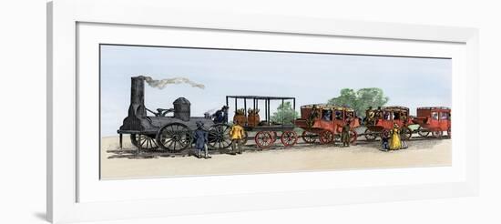 First Steam Train on the Mohawk and Hudson Railroad, New York, 1831-null-Framed Giclee Print