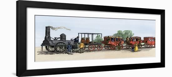 First Steam Train on the Mohawk and Hudson Railroad, New York, 1831-null-Framed Giclee Print