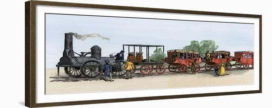 First Steam Train on the Mohawk and Hudson Railroad, New York, 1831-null-Framed Premium Giclee Print