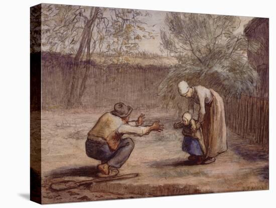 First Steps chalk and watercolor-Jean-Francois Millet-Stretched Canvas