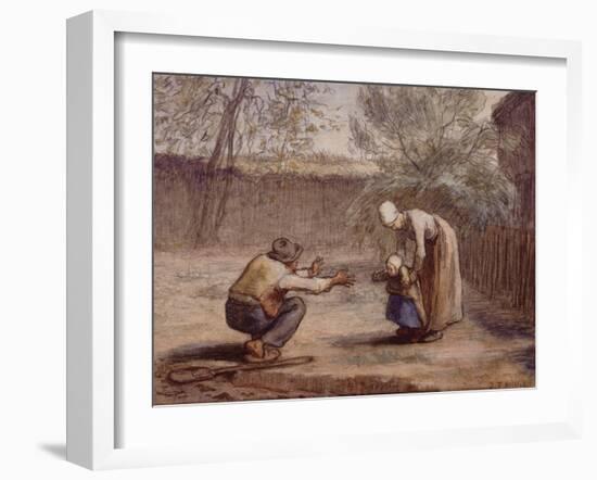 First Steps chalk and watercolor-Jean-Francois Millet-Framed Giclee Print