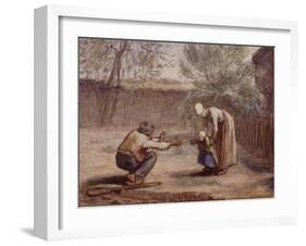 First Steps chalk and watercolor-Jean-Francois Millet-Framed Giclee Print