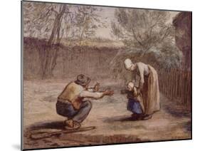 First Steps chalk and watercolor-Jean-Francois Millet-Mounted Giclee Print