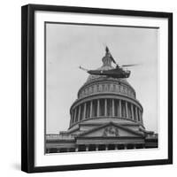 First Successful Us Army Helicopter Designed by Igor Sikorsky Flying Past the Capitol Dome-J^ R^ Eyerman-Framed Photographic Print