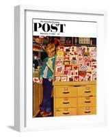 "First Valentine" Saturday Evening Post Cover, February 11, 1956-Richard Sargent-Framed Premium Giclee Print