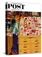 "First Valentine" Saturday Evening Post Cover, February 11, 1956-Richard Sargent-Stretched Canvas