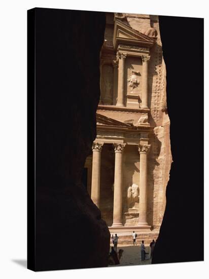 First View of Petra at the End of the Siq Entrance Gorge, Petra, Jordan, Middle East-Waltham Tony-Stretched Canvas