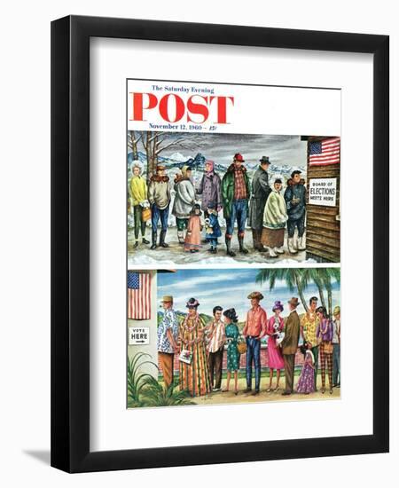 "First Vote in the New States," Saturday Evening Post Cover, November 12, 1960-Constantin Alajalov-Framed Giclee Print