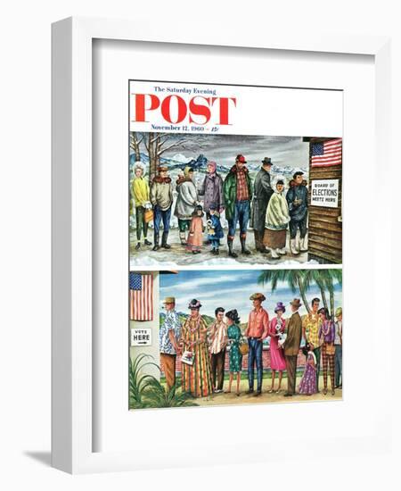 "First Vote in the New States," Saturday Evening Post Cover, November 12, 1960-Constantin Alajalov-Framed Giclee Print