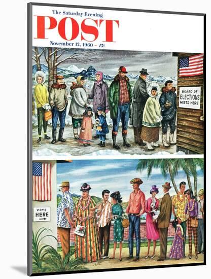 "First Vote in the New States," Saturday Evening Post Cover, November 12, 1960-Constantin Alajalov-Mounted Giclee Print