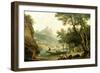 Fischermen by a lake, a cloister in the background-Claude Joseph Vernet-Framed Giclee Print