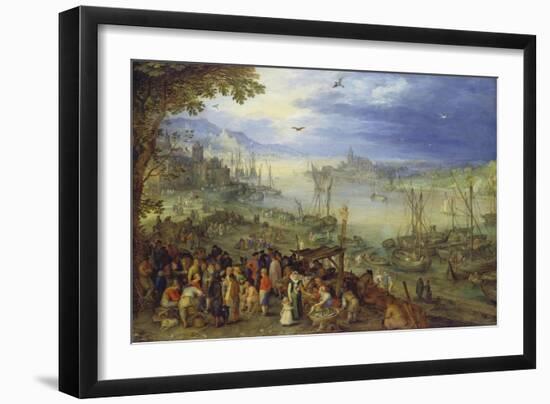 Fischmarkt Am Ufer Eines Flusses, 1605-Jan Brueghel the Elder-Framed Giclee Print