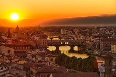 Florence Arno River and Ponte Vecchio at Sunset, Italy-fisfra-Framed Stretched Canvas