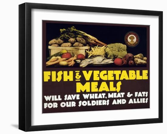 Fish and Vegetable Meals Will Save Wheat, Meat and Fats for Our Soldiers and Allies-null-Framed Art Print