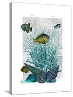 Fish Blue Shells and Corals-Fab Funky-Stretched Canvas
