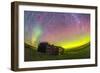 Fish-Eye Lens Composite of Aurora and Circumpolar Star Trails Above Ranch in Canada-Stocktrek Images-Framed Photographic Print