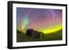 Fish-Eye Lens Composite of Aurora and Circumpolar Star Trails Above Ranch in Canada-Stocktrek Images-Framed Photographic Print