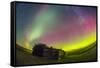 Fish-Eye Lens View of the Northern Lights Above an Old Ranch in Canada-Stocktrek Images-Framed Stretched Canvas